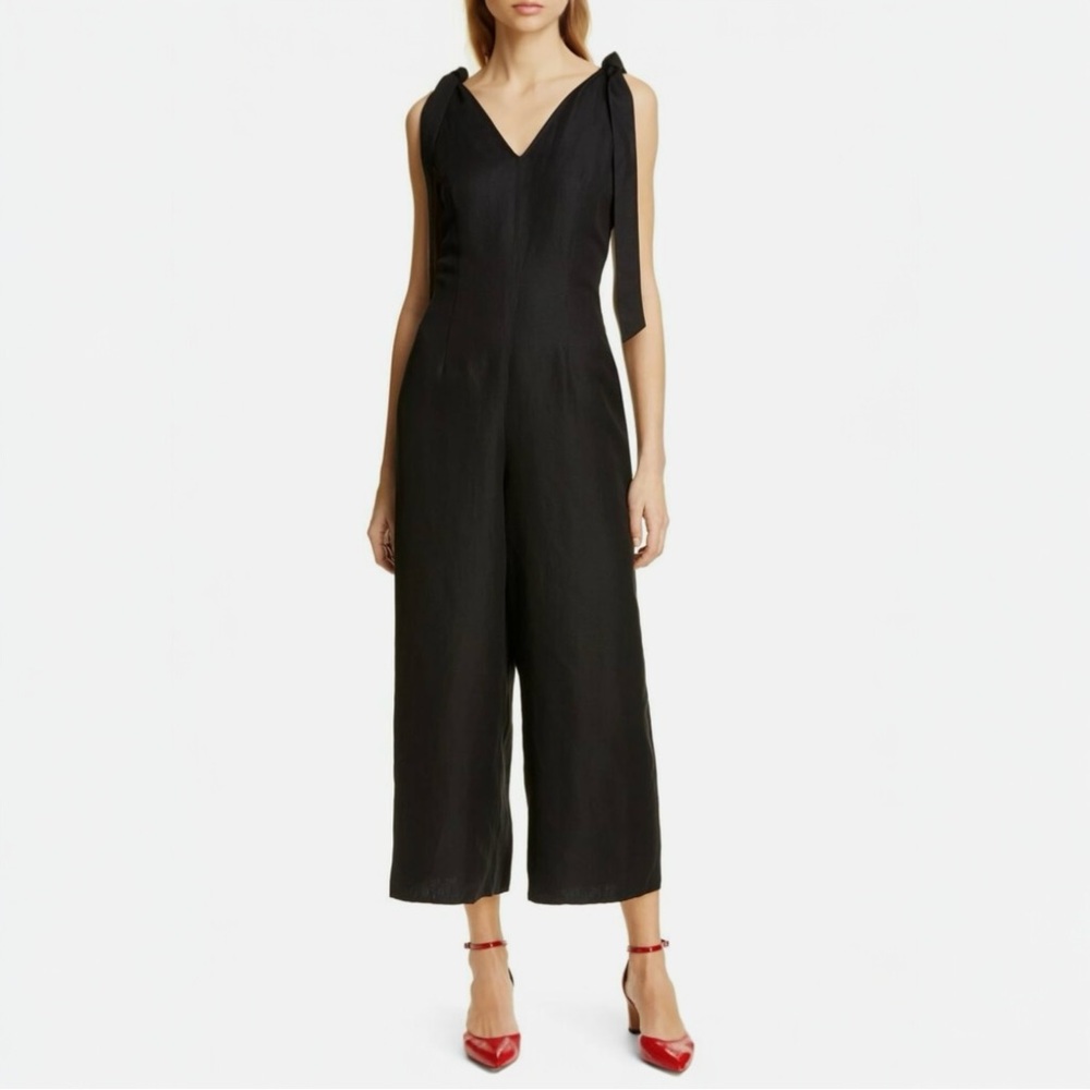 Kate Spade Linen Tie Jumpsuit In Black